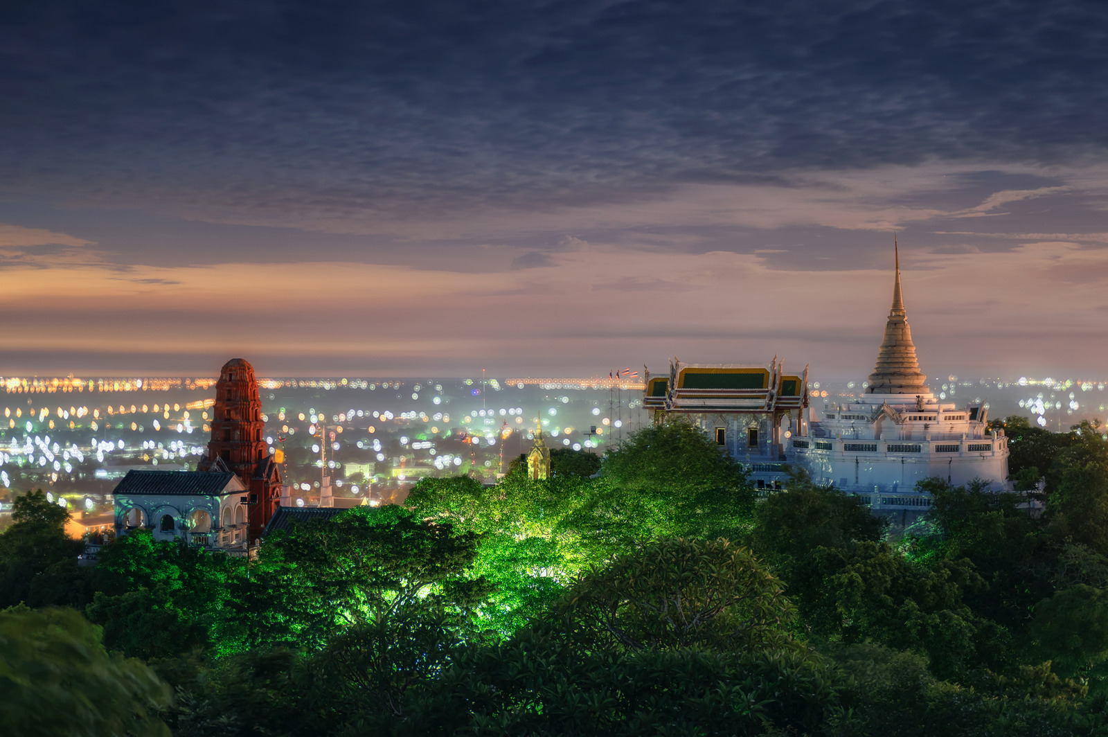 The twilight landscape of Phetchaburi, Phra Nakhon Khiri Palace, Palace on the hill in Phetchaburi town.