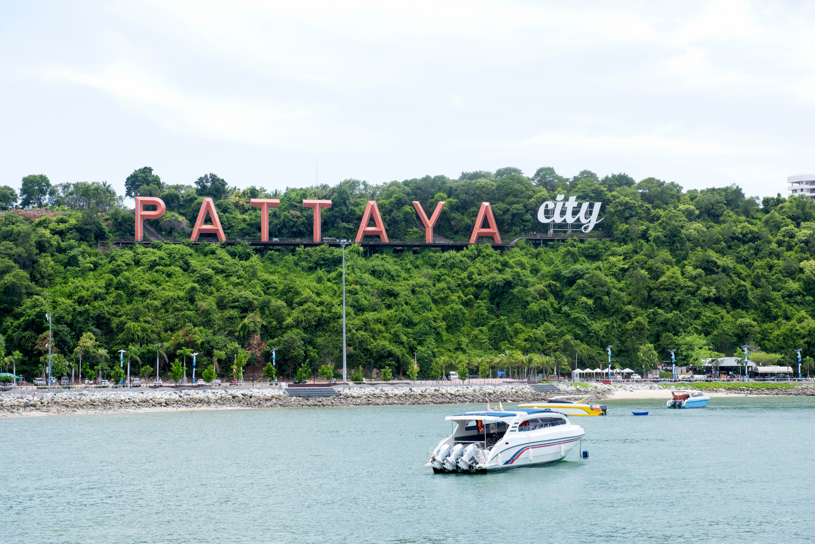 Pattaya bay with the city in large letters